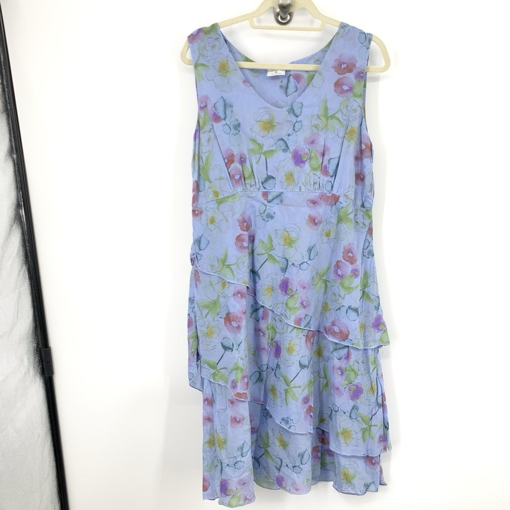 Click‎ Color Me Cotton Women Size XL Dress Tank Tiered Blue Pink Floral Rayon